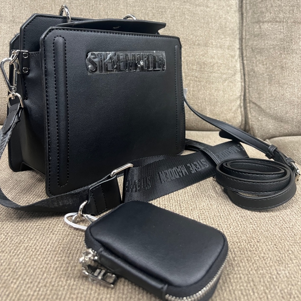 STEVE MADDEN BEVELYN SATCHEL CROSSBODY BAG W AIR POD CASE BLACK tik tok nwt